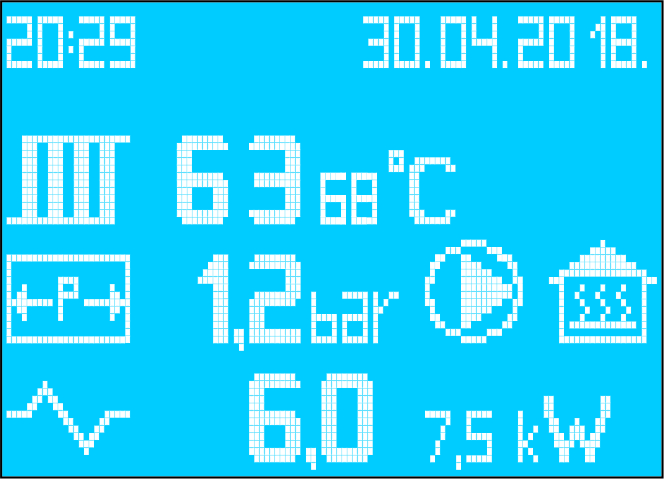 LED displej koji prikazuje temperaturu i pritisak u sistemu grejanja.
